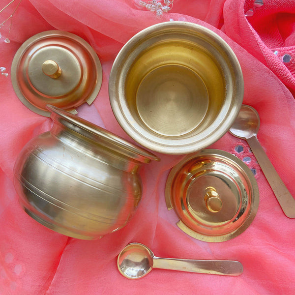 Brass Ghee Pot with Spoon | Gold | 4 inches