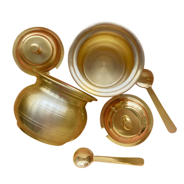 Brass Ghee Pot with Spoon | Gold | 4 inches