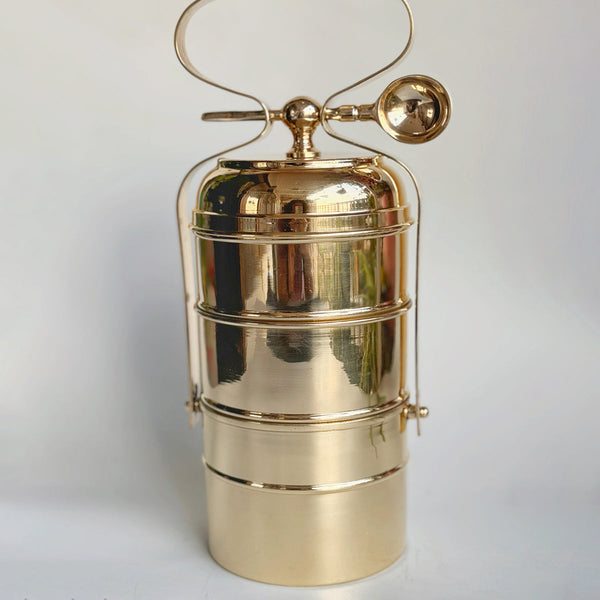 Brass Tiffin Box | 3 Layer | Gold | 36 cm