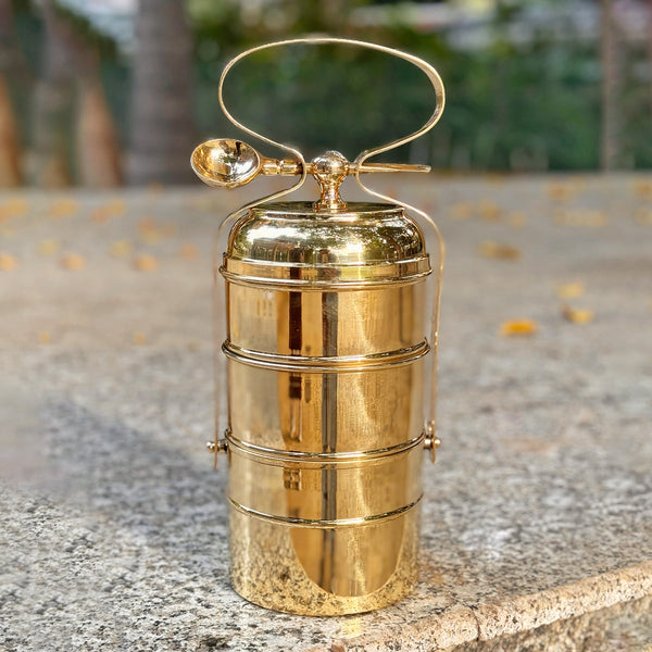 Brass Tiffin Box | 3 Layer | Gold | 36 cm