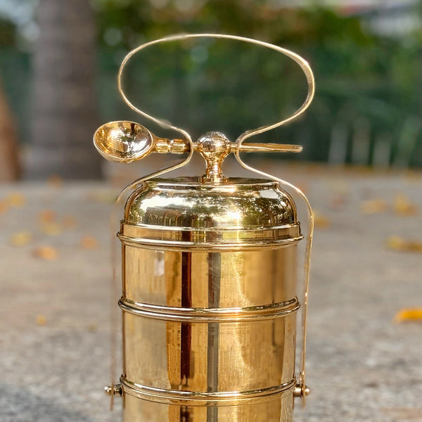 Brass Tiffin Box | 3 Layer | Gold | 36 cm