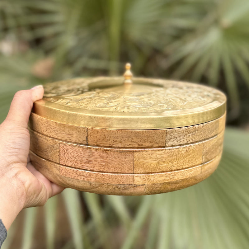 Brass Chapati Box | Gold | 9 inches