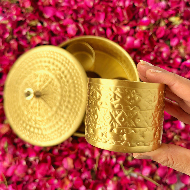 Brass Masala Dabba | 7 Spice Containers | Gold | 8 inches