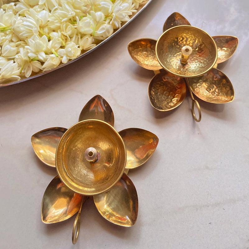 Brass Diya | Floral Design | Gold | 12 cm