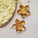 Brass Diya | Floral Hammered Design | Gold | 12 cm