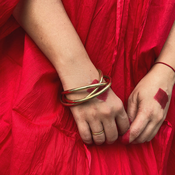 Brass Bangle for Women | Triple Band Design | Gold Tone