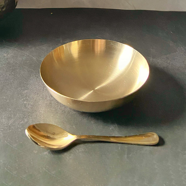 Bronze Bowl with Spoon | Kinnam | 6 inches | Gold