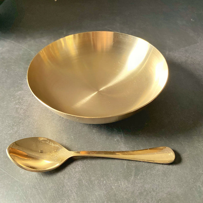 Bronze Bowl with Spoon | Kinnam | 6 inches | Gold