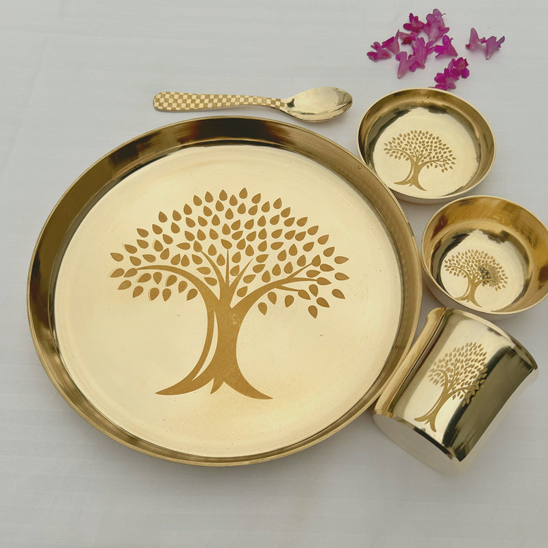 Kansa Thali Set | Kalpvriksh Design | Gold | 5 Pcs