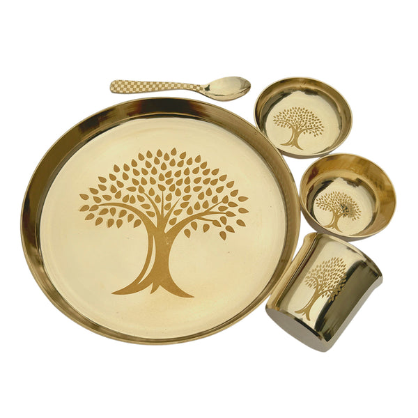 Kansa Thali Set | Kalpvriksh Design | Gold | 5 Pcs