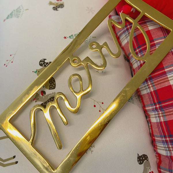 Table Decor | Metal Trivet | Merry Christmas Design | Gold