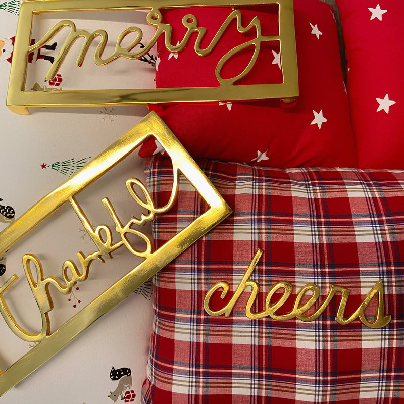Table Decor | Metal Trivet | Merry Christmas Design | Gold