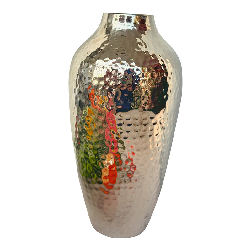 Metal Vase | Urn Shape | Silver | 36 cm