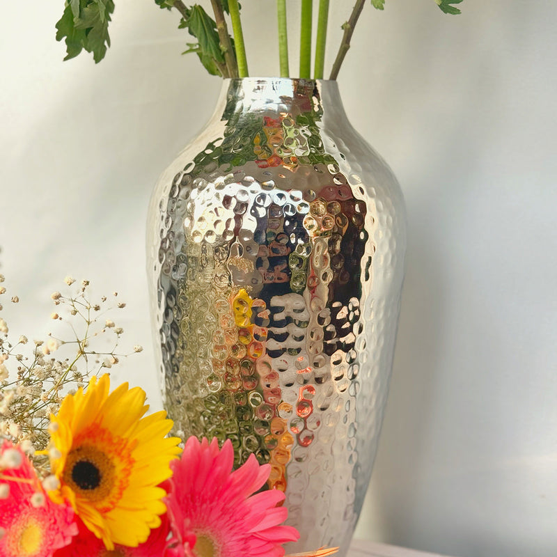 Metal Vase | Urn Shape | Silver | 36 cm