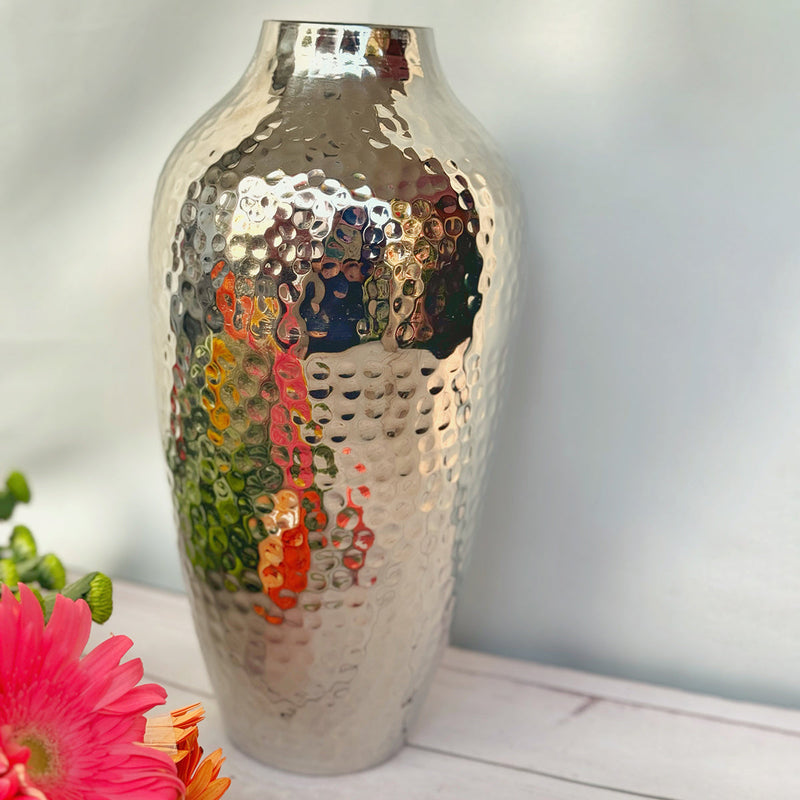 Metal Vase | Urn Shape | Silver | 36 cm