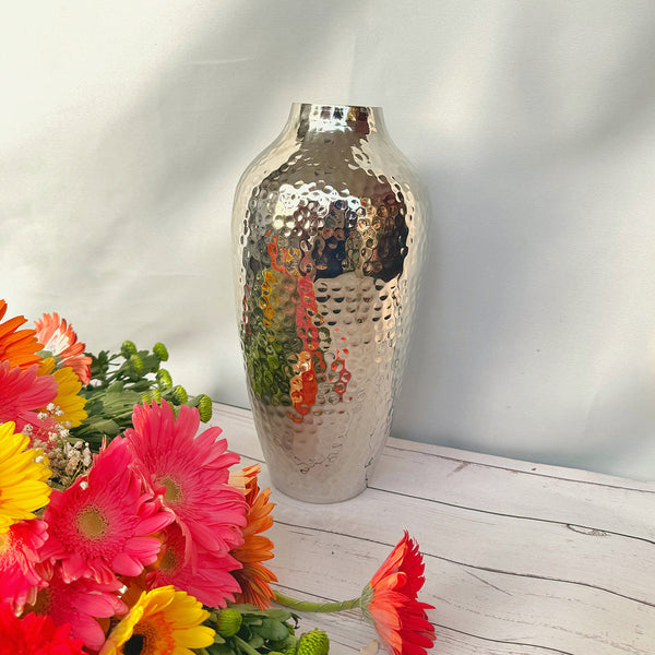 Metal Vase | Urn Shape | Silver | 36 cm