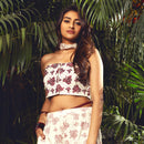 Kala Cotton Co-Ord Set For Women | Crop Top & Long Pant | Rose Printed | Red