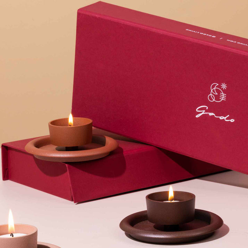 Festive Gift Hampers | Tea Light Holders | Iron | Brown & Pink | Set of 3