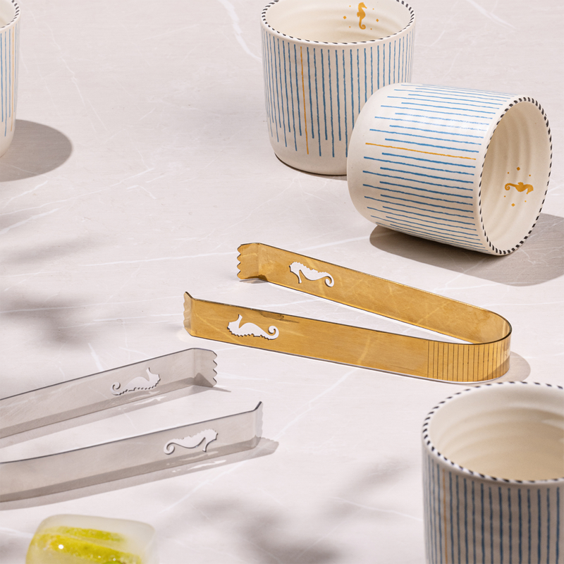 Ceramic Glass Set | Ivory & Teal | 8 cm | Set of 2