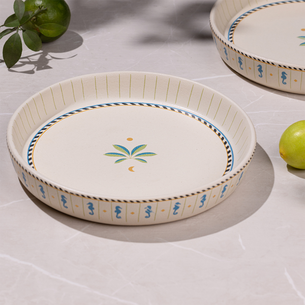Ceramic Serving Platter | Ivory & Teal | 20 cm