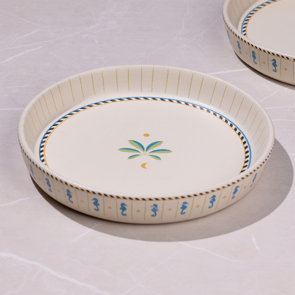 Ceramic Serving Platter | Ivory & Teal | 20 cm
