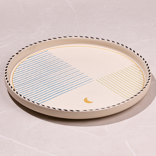 Ceramic Serving Platter | Ivory & Green | 26 cm