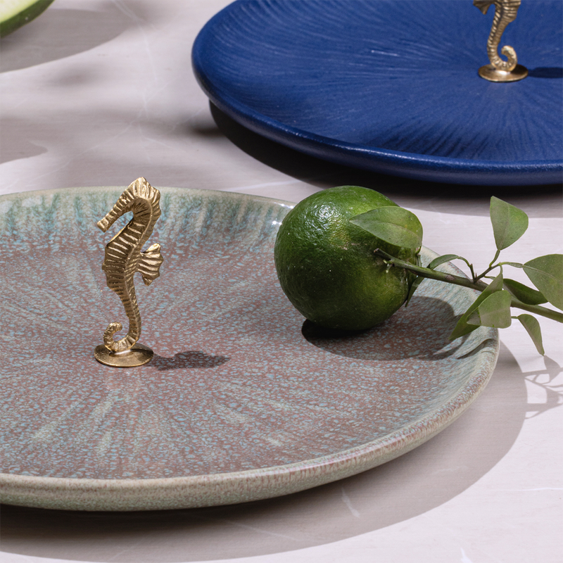 Brass & Ceramic Serving Platter | Blue & Gold | 24 cm