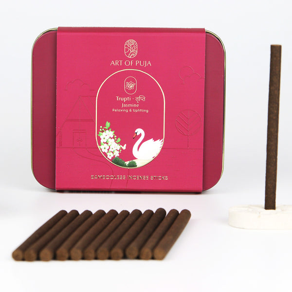 Jasmine Bambooless Incense Sticks | Trupti | 27 Bambooless Sticks & 1 Holder