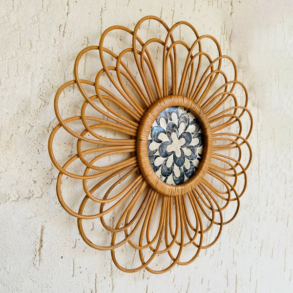 Cane Wall Decor | Floral Design | Beige | 50 cm