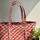Natural Grass Tote Bag | Water Reed | Beige & Pink