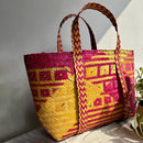 Natural Grass Tote Bag | Water Reed | Pink & Yellow