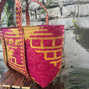 Natural Grass Tote Bag | Water Reed | Pink & Yellow