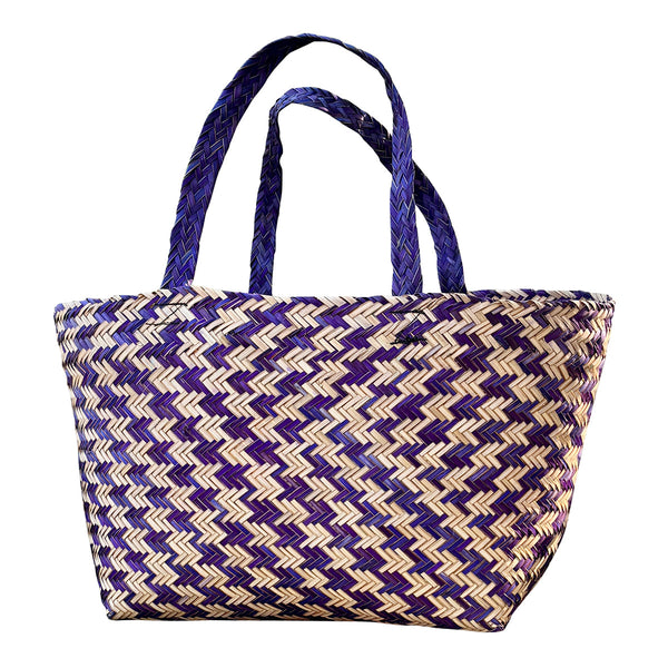 Natural Grass Tote Bag | Water Reed | Purple & Beige