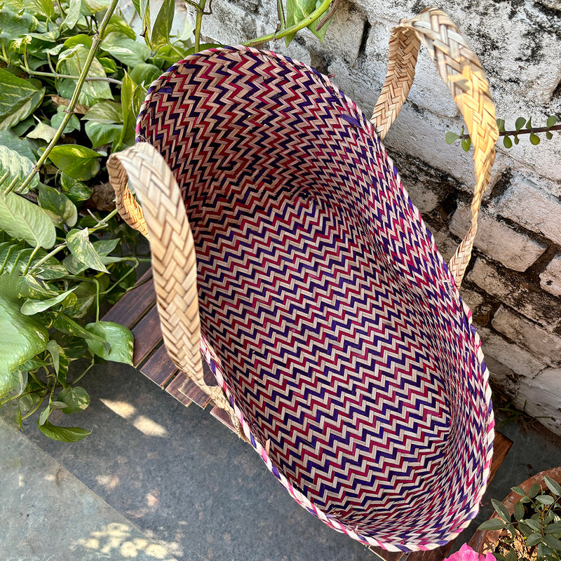 Natural Grass Tote Bag | Water Reed | Pink & Purple