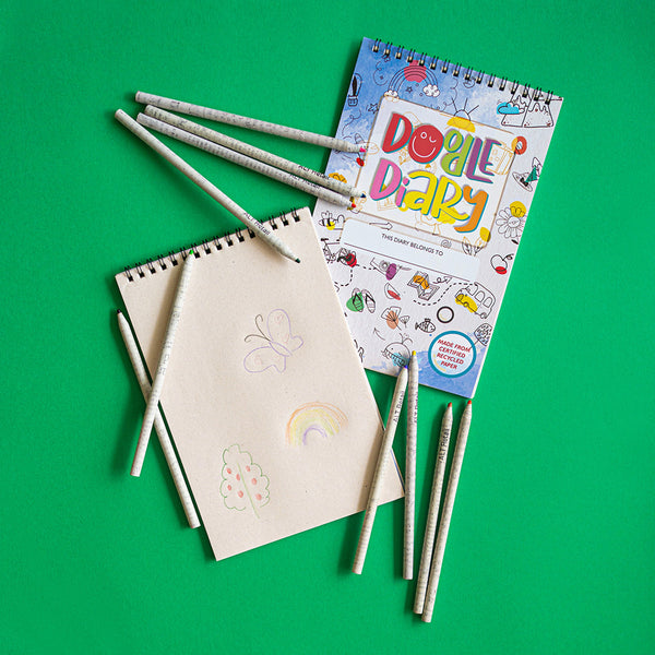 Recycled Paper Diary with Newspaper Pencils | Set of 11