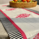 Cotton Table Runner | Floral Design | Black & Pink