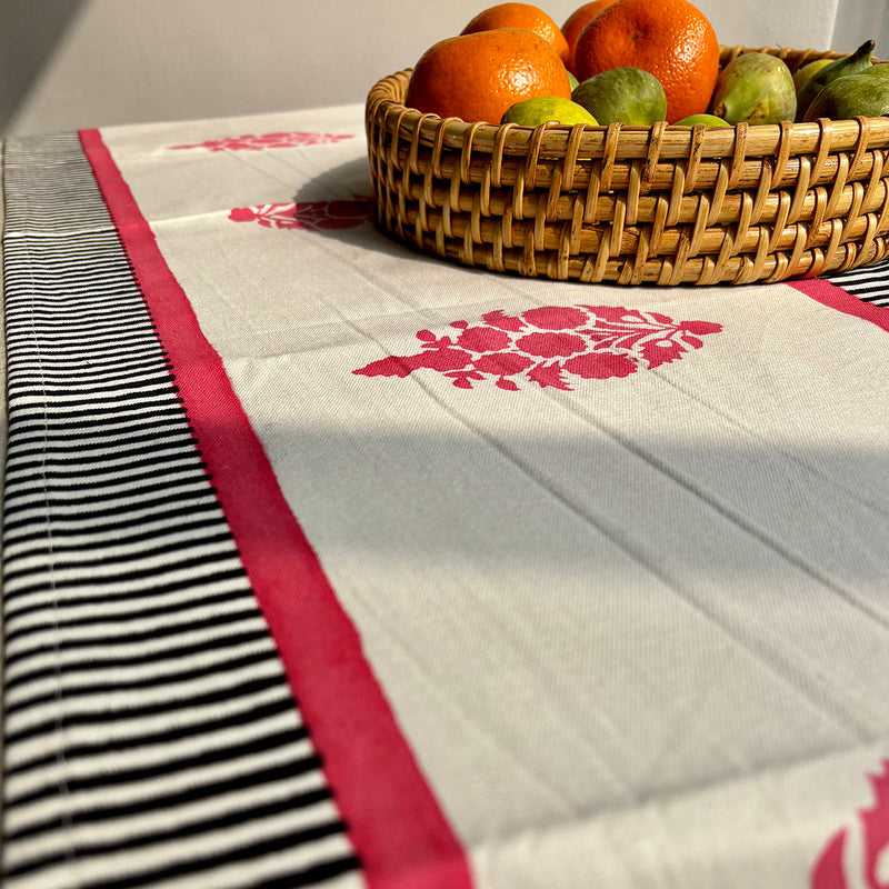 Cotton Table Runner | Floral Design | Black & Pink