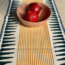 Cotton Dining Table Runner | Geometric Design | Blue & Mustard Yellow