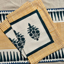 Cotton Table Mats | Place Mats | Floral Design | Blue & Mustard Yellow | Set of 2