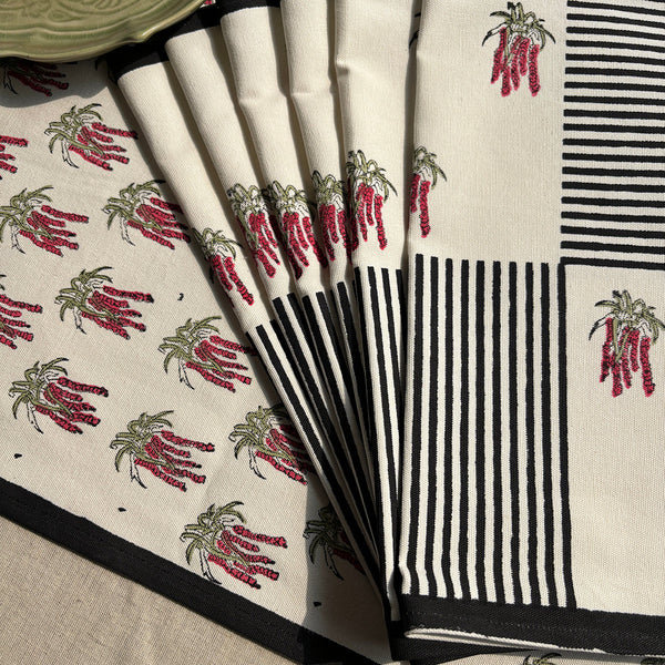 Cotton Table Mats | Place Mats | Striped | Black & Red | Set of 6