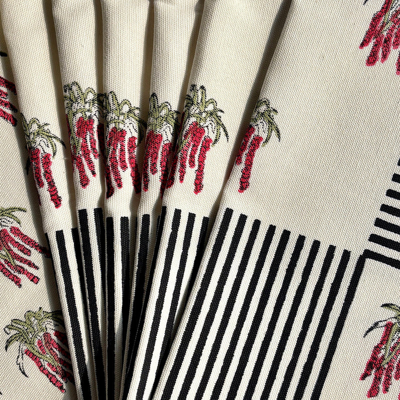 Cotton Table Mats | Place Mats | Striped | Black & Red | Set of 6