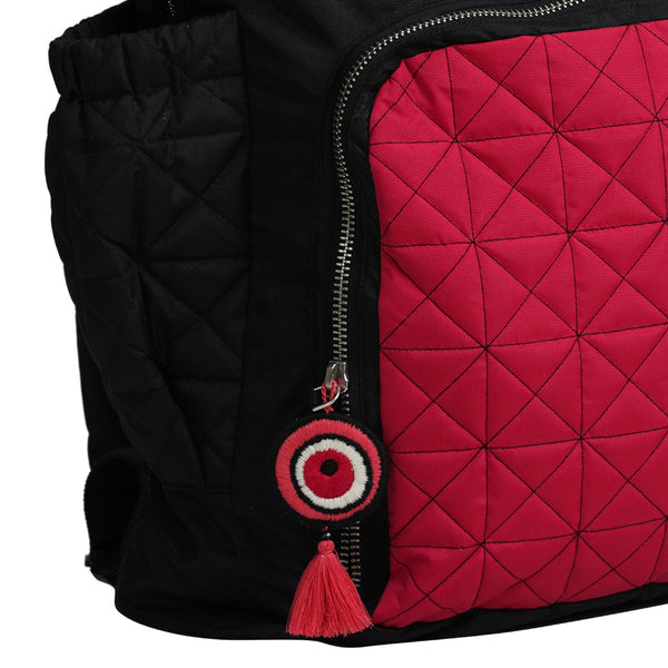 Baby Diaper Bag Backpack | Recyled Nylon & Vegan Leather | Black & Fuschia Pink