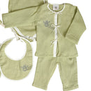 Newborn Baby Gift Set | Romper & Loungewear | Napkins & Doll | Bib & Burp Cloth | Mint Green | Set of 7