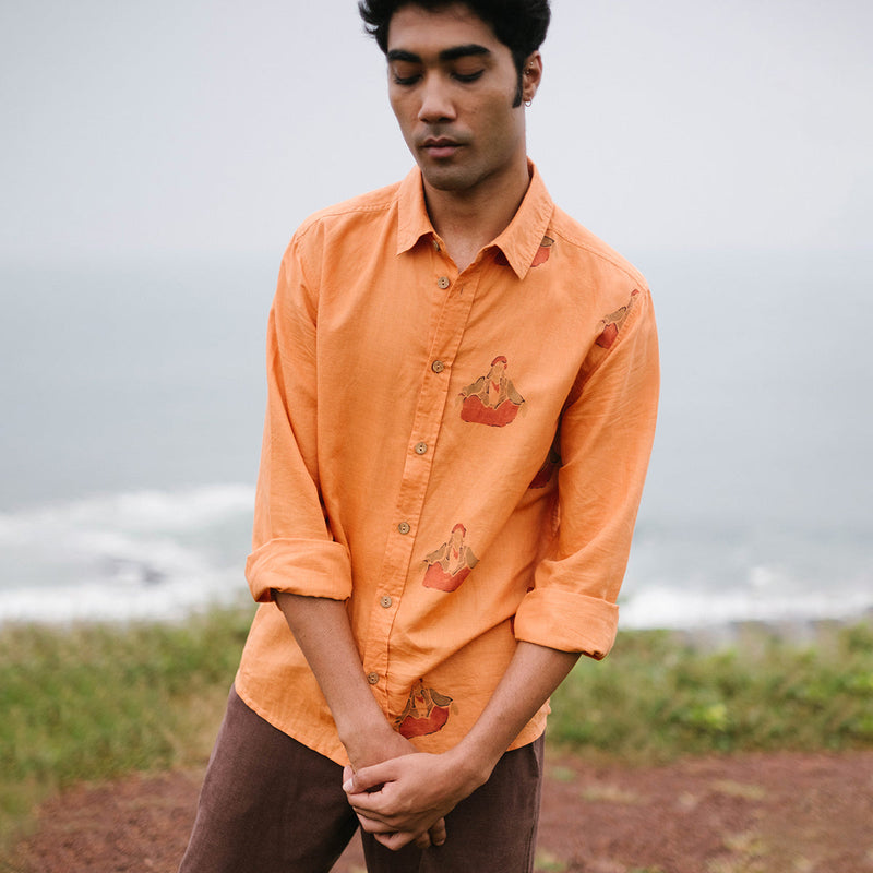 Linen Shirt For Men | Hand Painted | Deep Orange