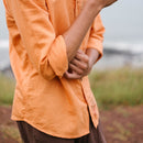 Linen Shirt For Men | Hand Painted | Deep Orange