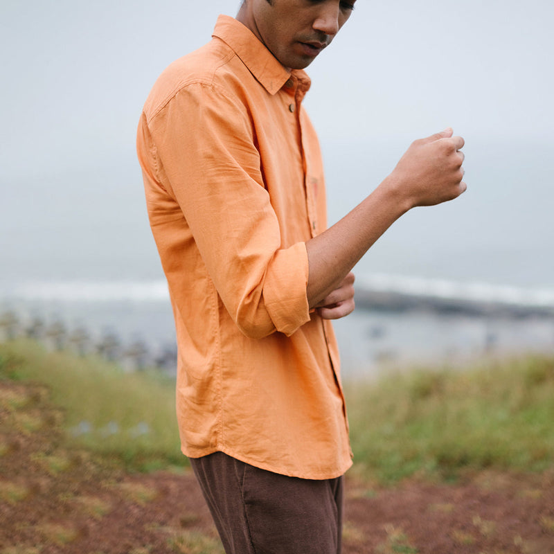 Linen Shirt For Men | Hand Painted | Deep Orange