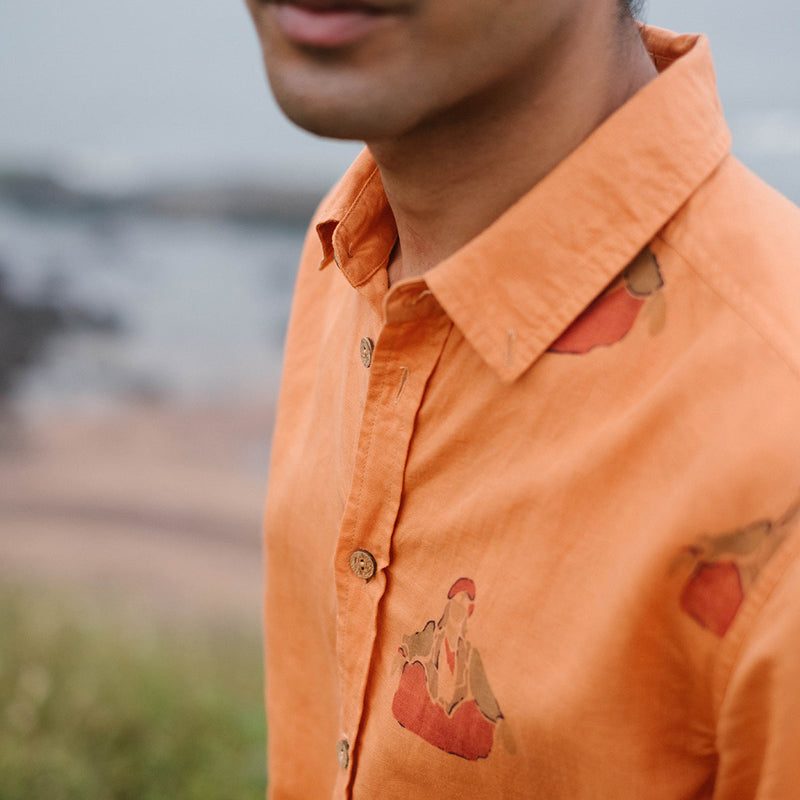 Linen Shirt For Men | Hand Painted | Deep Orange