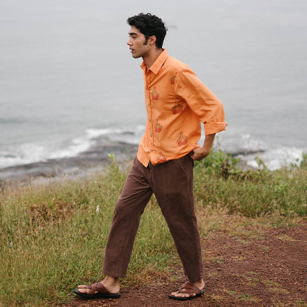 Linen Shirt For Men | Hand Painted | Deep Orange