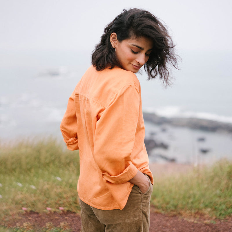 Linen Shirt For Women | Hand Painted | Deep Orange