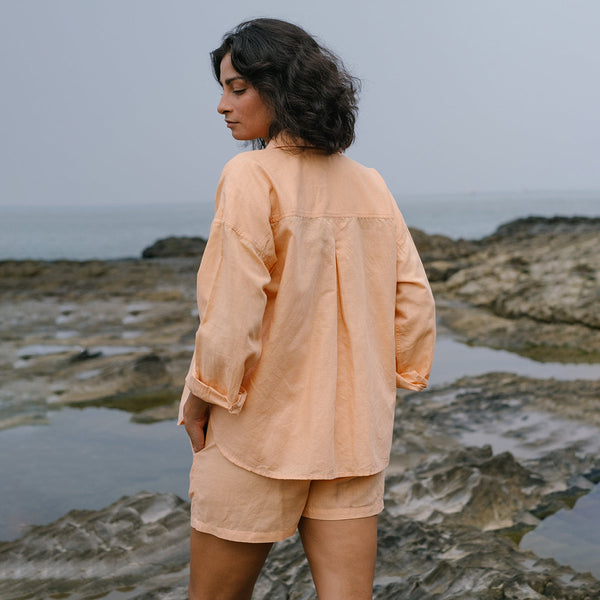 Linen Shirt For Women | Hand Painted | Peach